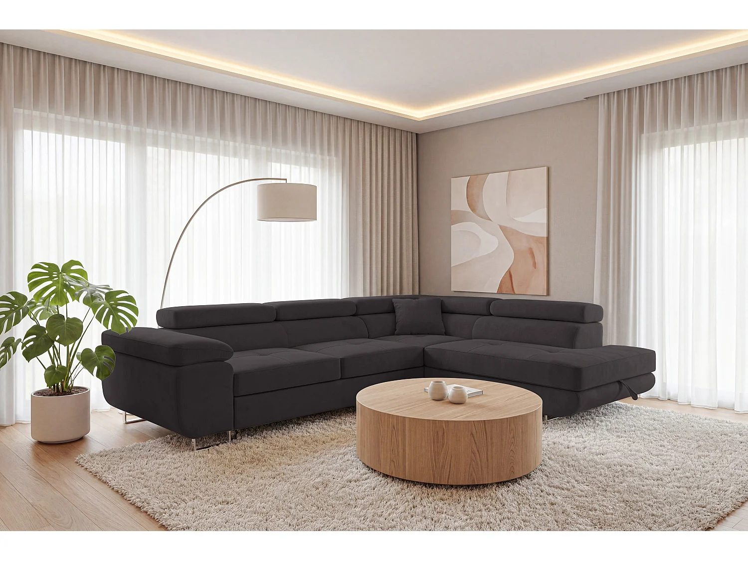 Ecksofa L-Form rechts mit Schlaffunktion graphit 272 cm - Luca