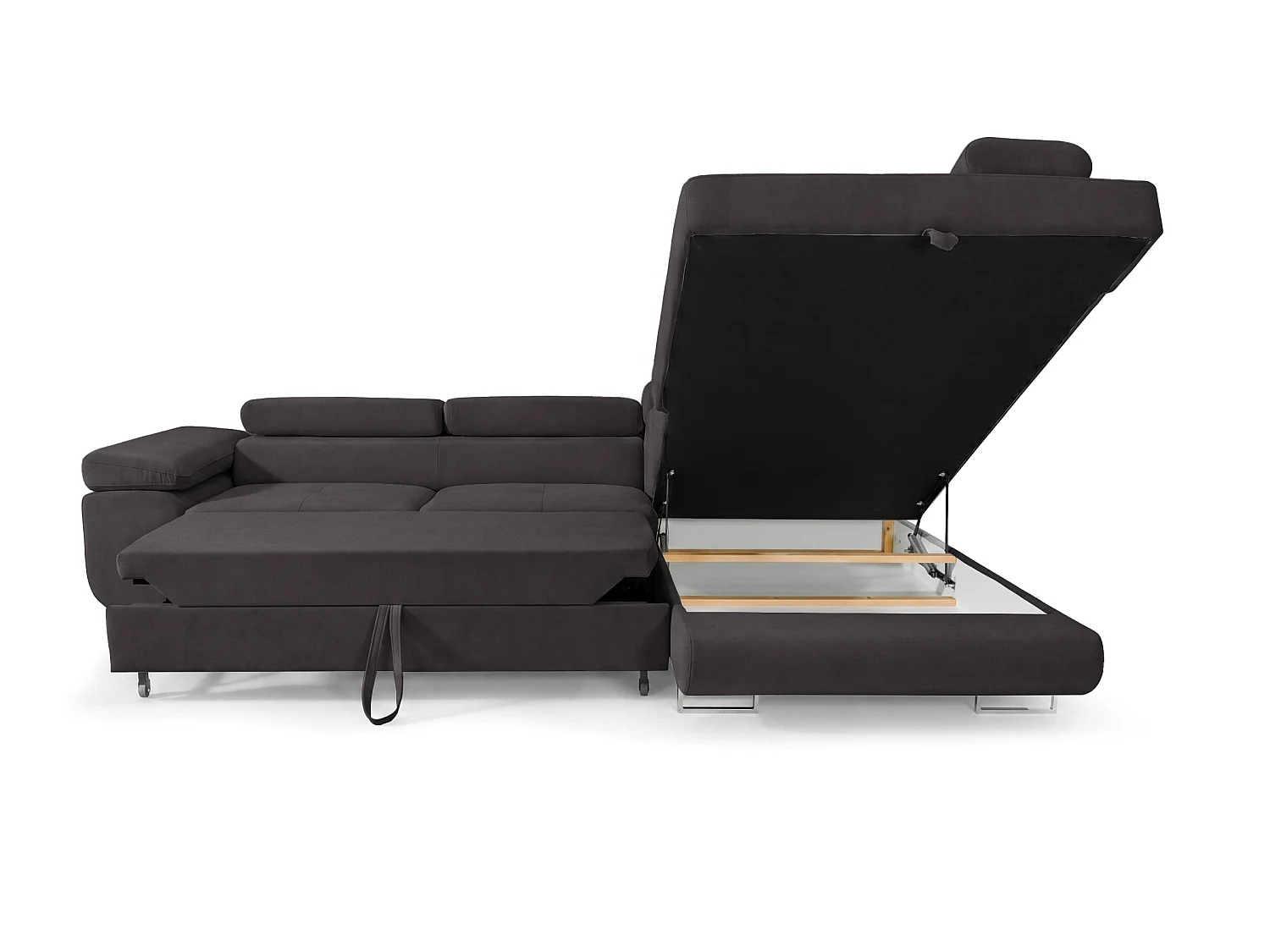 Ecksofa L-Form rechts mit Schlaffunktion graphit 272 cm - Luca