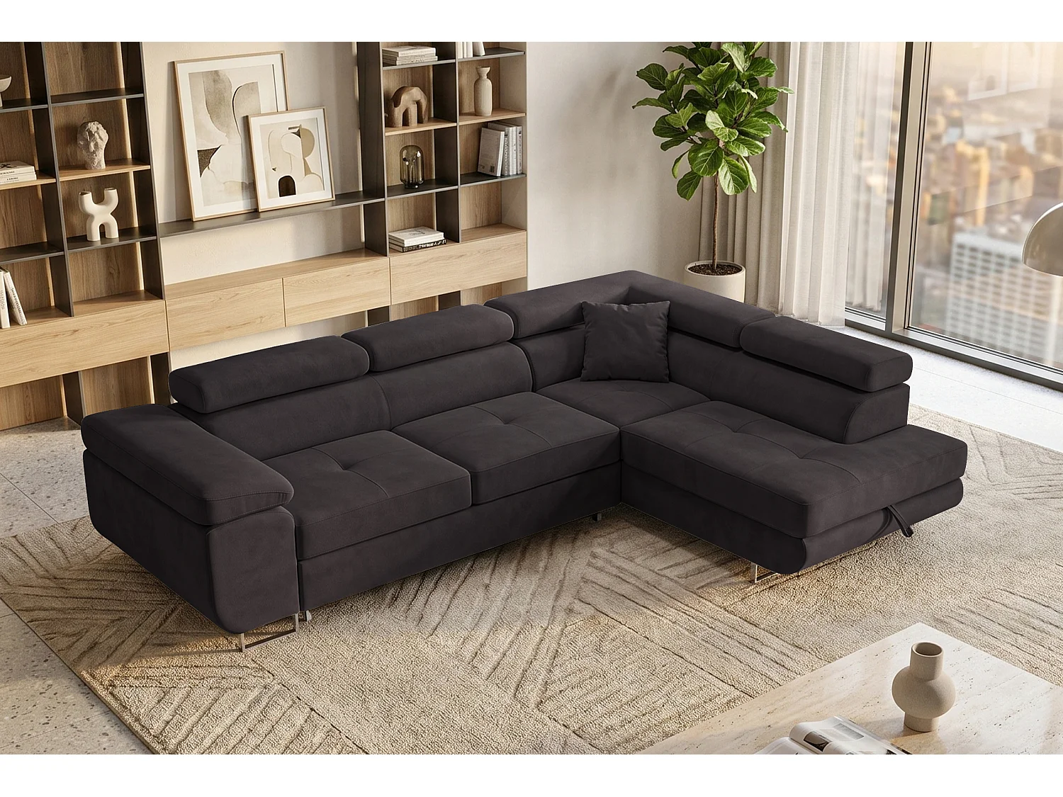 Ecksofa L-Form rechts mit Schlaffunktion graphit 272 cm - Luca