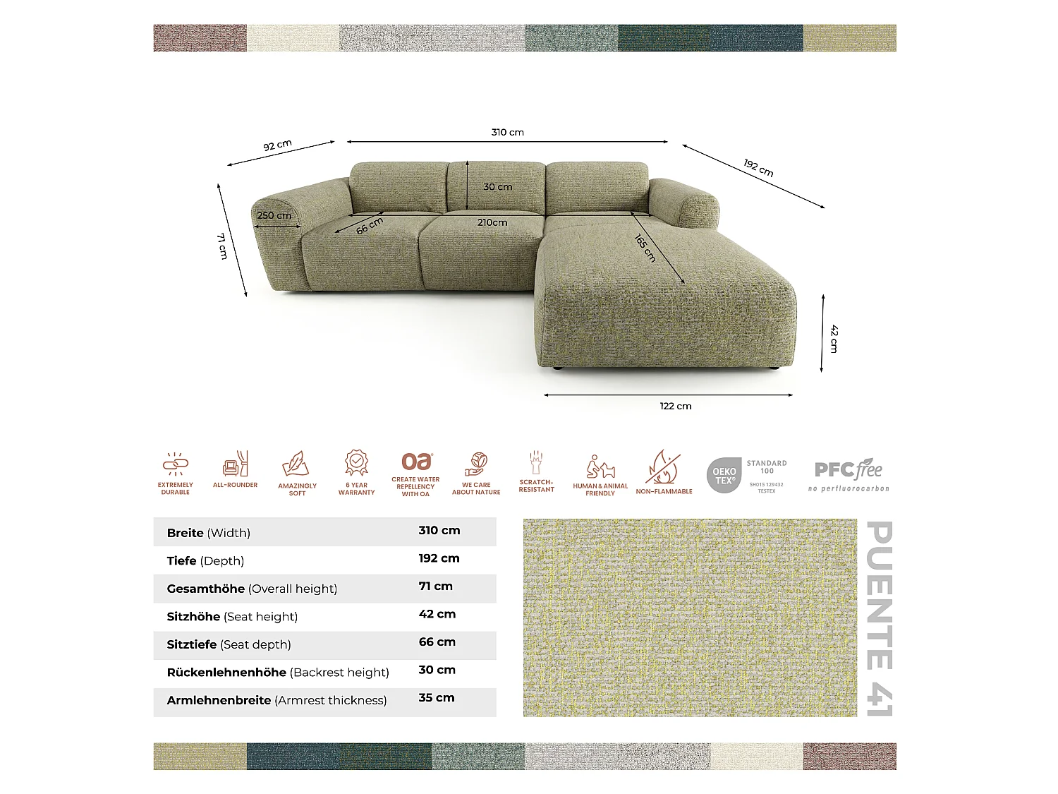 Canapé d'angle gauche en tissu bouclé jaune moutarde 310 cm - GIN