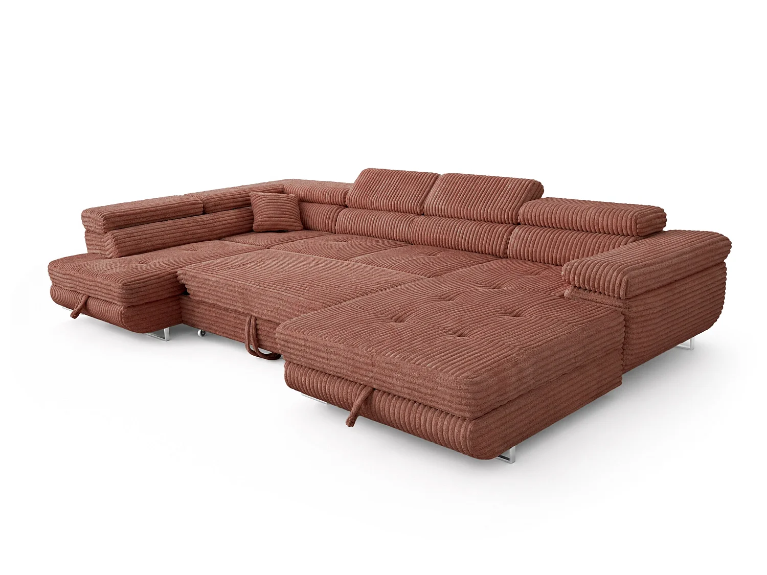 Wohnlandschaft mit Schlaffunktion und 2 Bettkästen terrakotta 345 cm - Cordo U