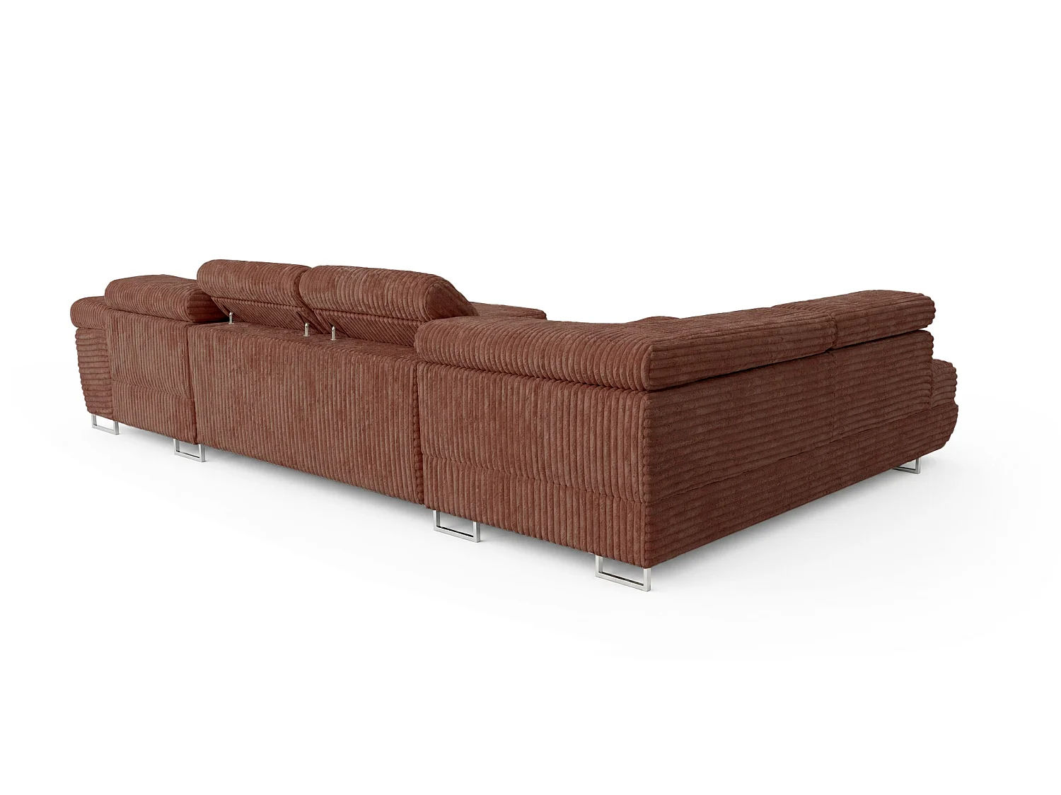 Canapé d'angle convertible 7 places avec coffre en tissu terracotta CORDO