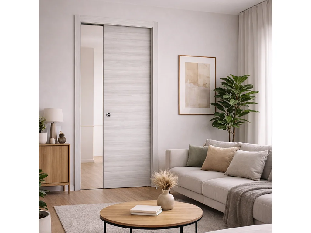Porta interna scorrevole reversibile Grigio effetto legno M.Milano 70x210 cm