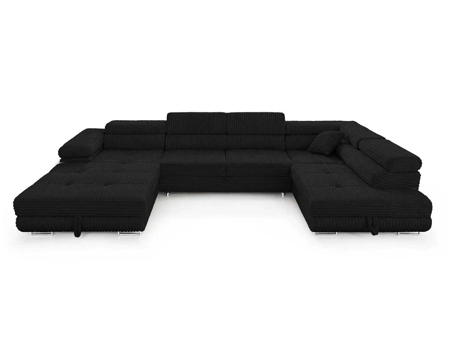 Wohnlandschaft mit Schlaffunktion und 2 Bettkästen schwarz 345 cm - Cordo U