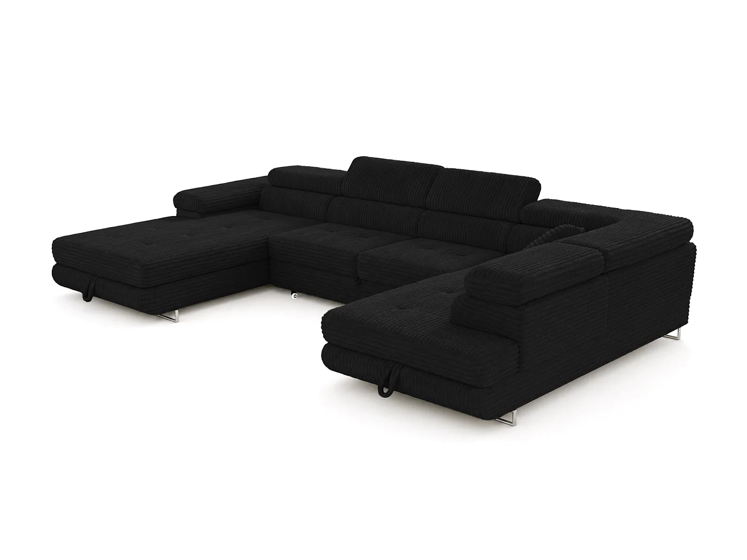 Wohnlandschaft mit Schlaffunktion und 2 Bettkästen schwarz 345 cm - Cordo U