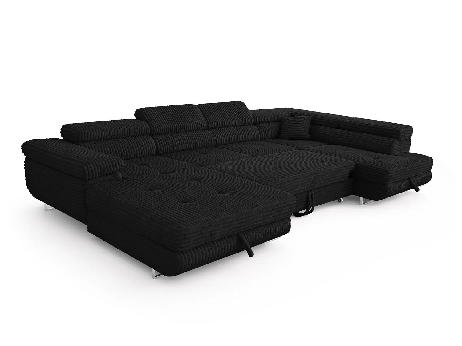 Wohnlandschaft mit Schlaffunktion und 2 Bettkästen schwarz 345 cm - Cordo U