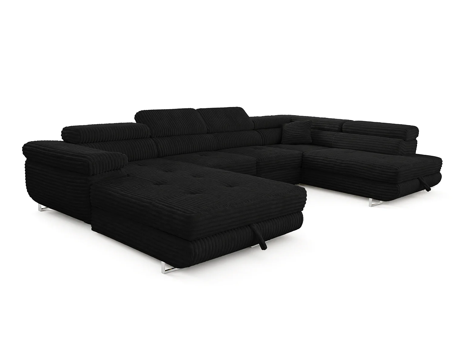 Canapé d'angle convertible 7 places avec coffre en velours noir CORDO
