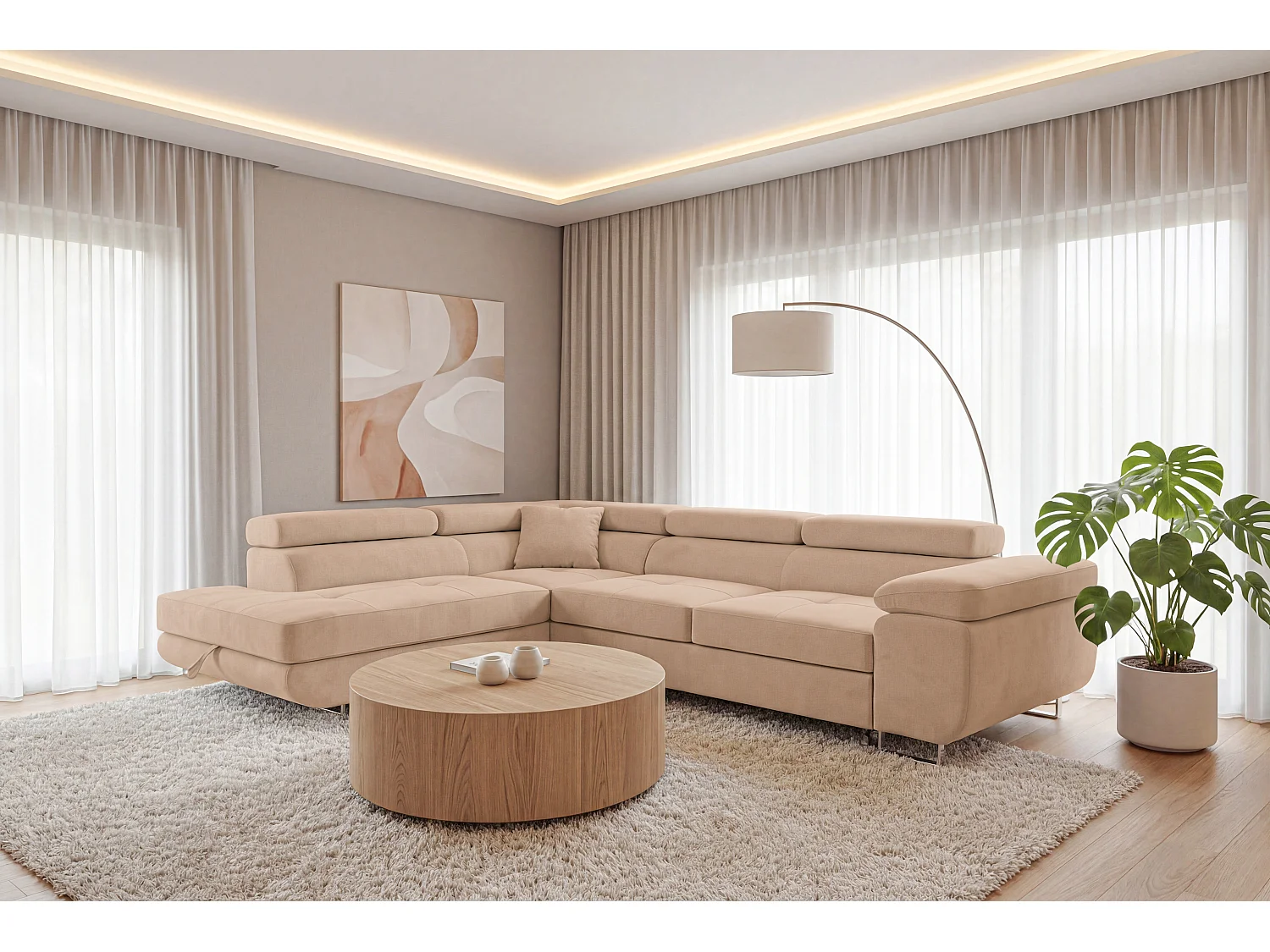Ecksofa L-Form links mit Schlaffunktion beige 272 cm - Luca