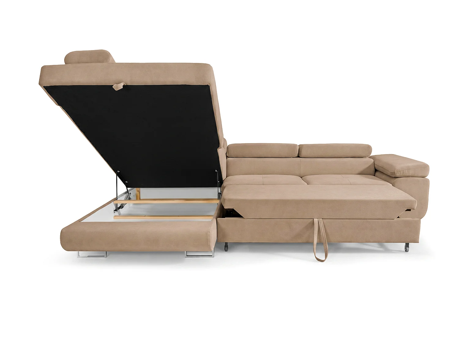 Ecksofa L-Form links mit Schlaffunktion beige 272 cm - Luca