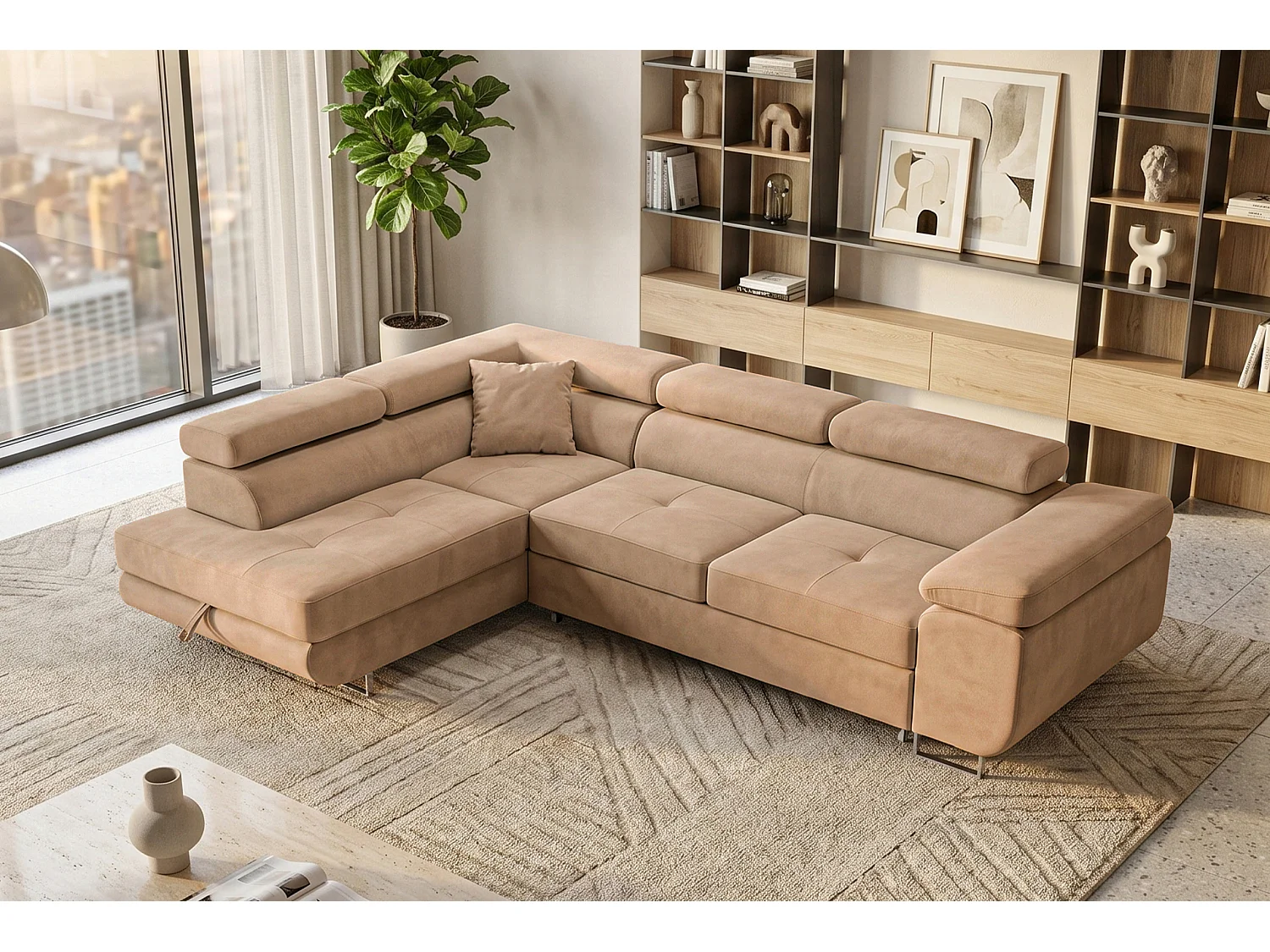 Ecksofa L-Form links mit Schlaffunktion beige 272 cm - Luca