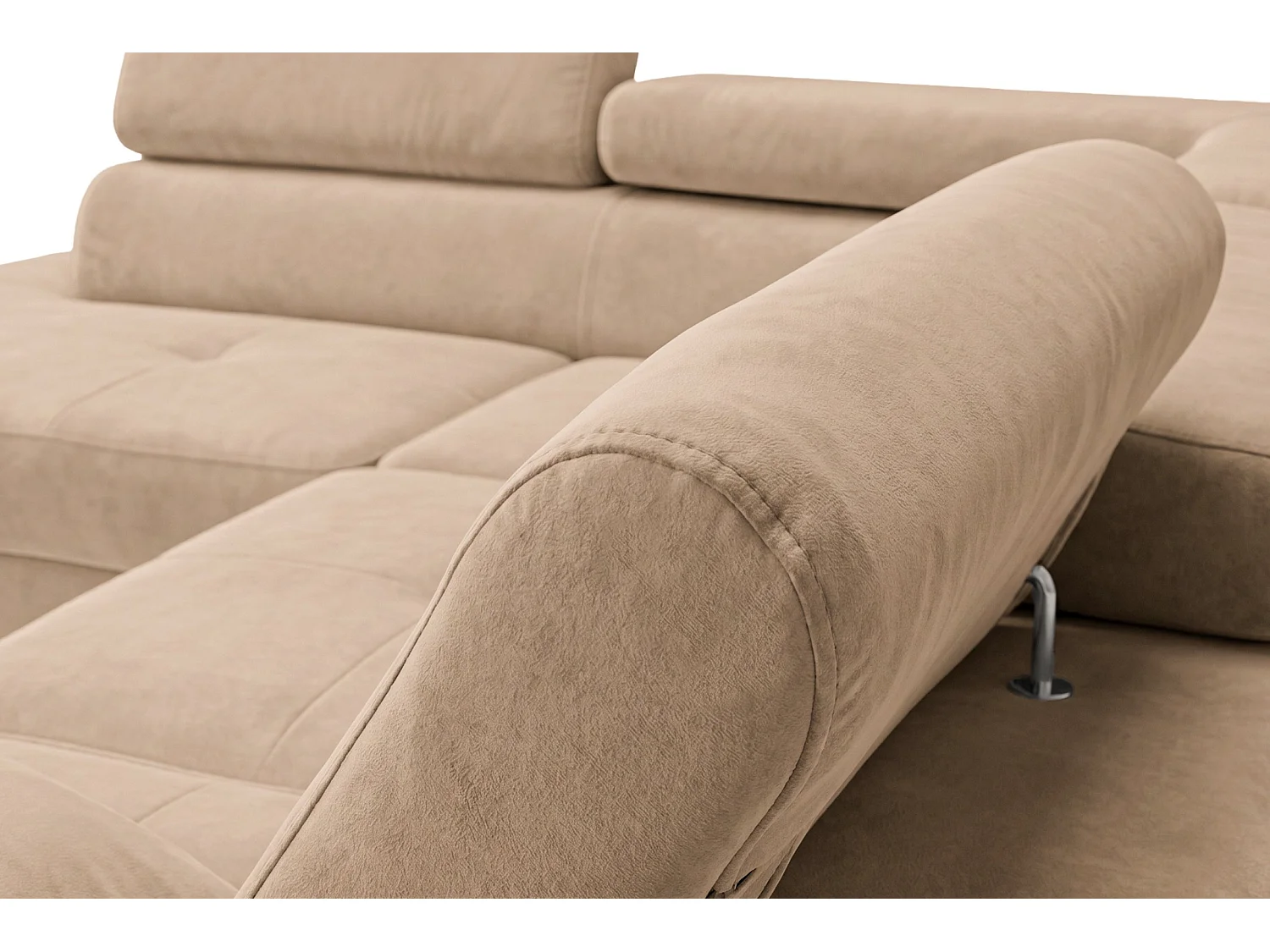 Canapé d'angle gauche convertible 5 places avec rangement en velours gris clair AMANDI