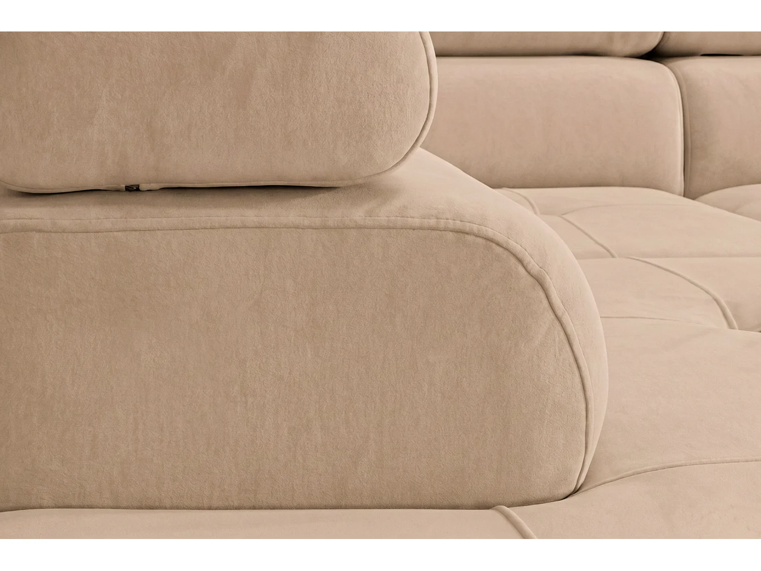 Canapé d'angle gauche convertible 5 places avec rangement en velours gris clair AMANDI