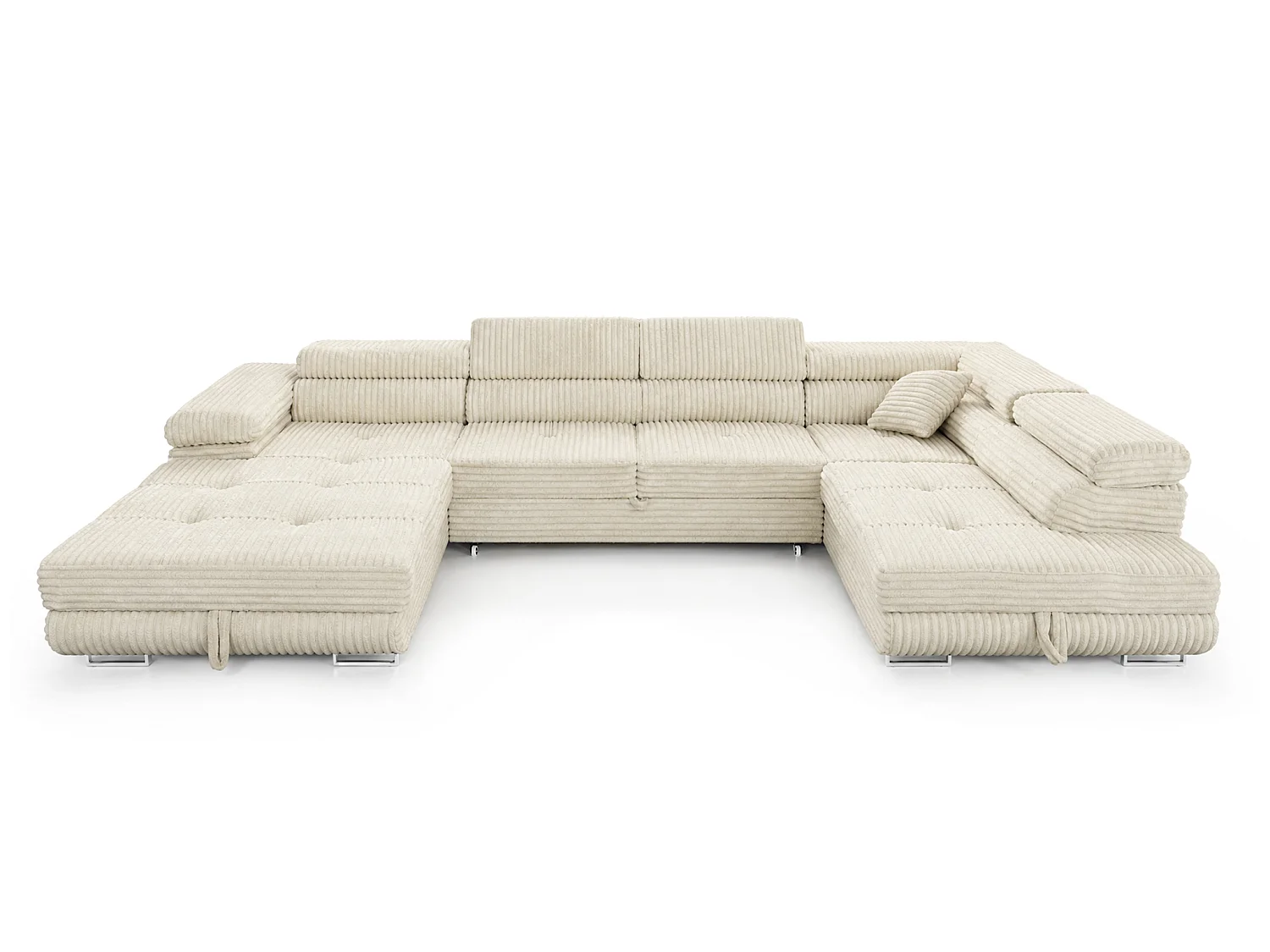 Wohnlandschaft mit Schlaffunktion und 2 Bettkästen cremeweiß 345 cm - Cordo U