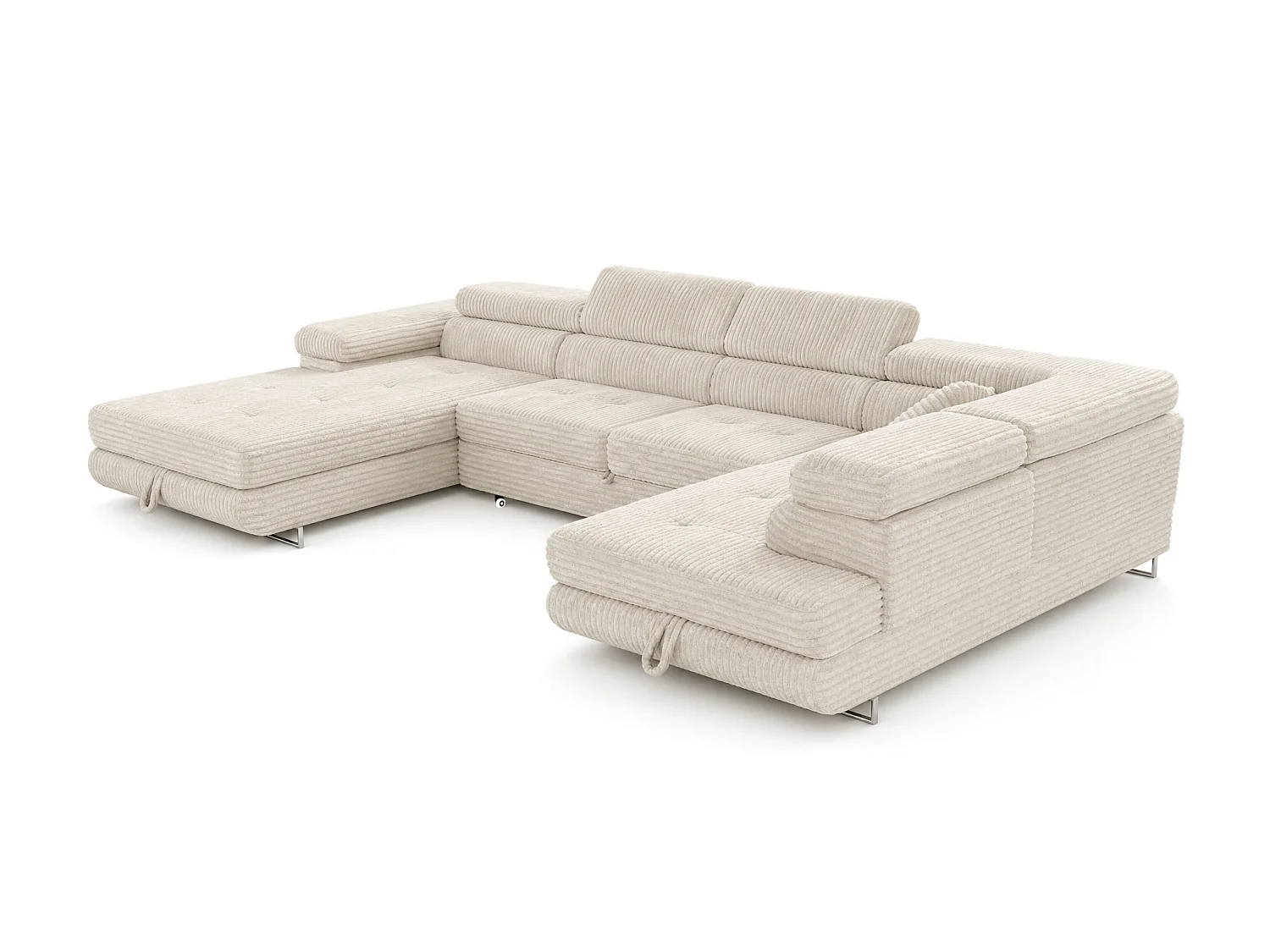 Wohnlandschaft mit Schlaffunktion und 2 Bettkästen cremeweiß 345 cm - Cordo U