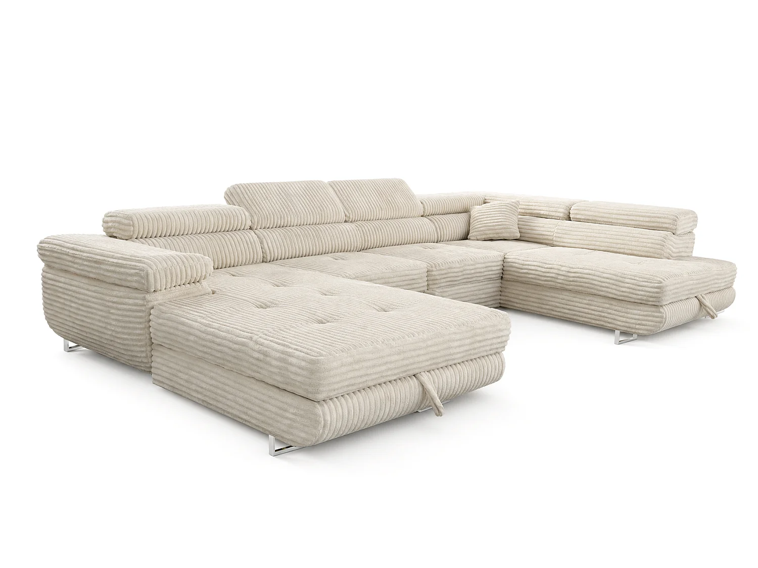 Wohnlandschaft mit Schlaffunktion und 2 Bettkästen cremeweiß 345 cm - Cordo U