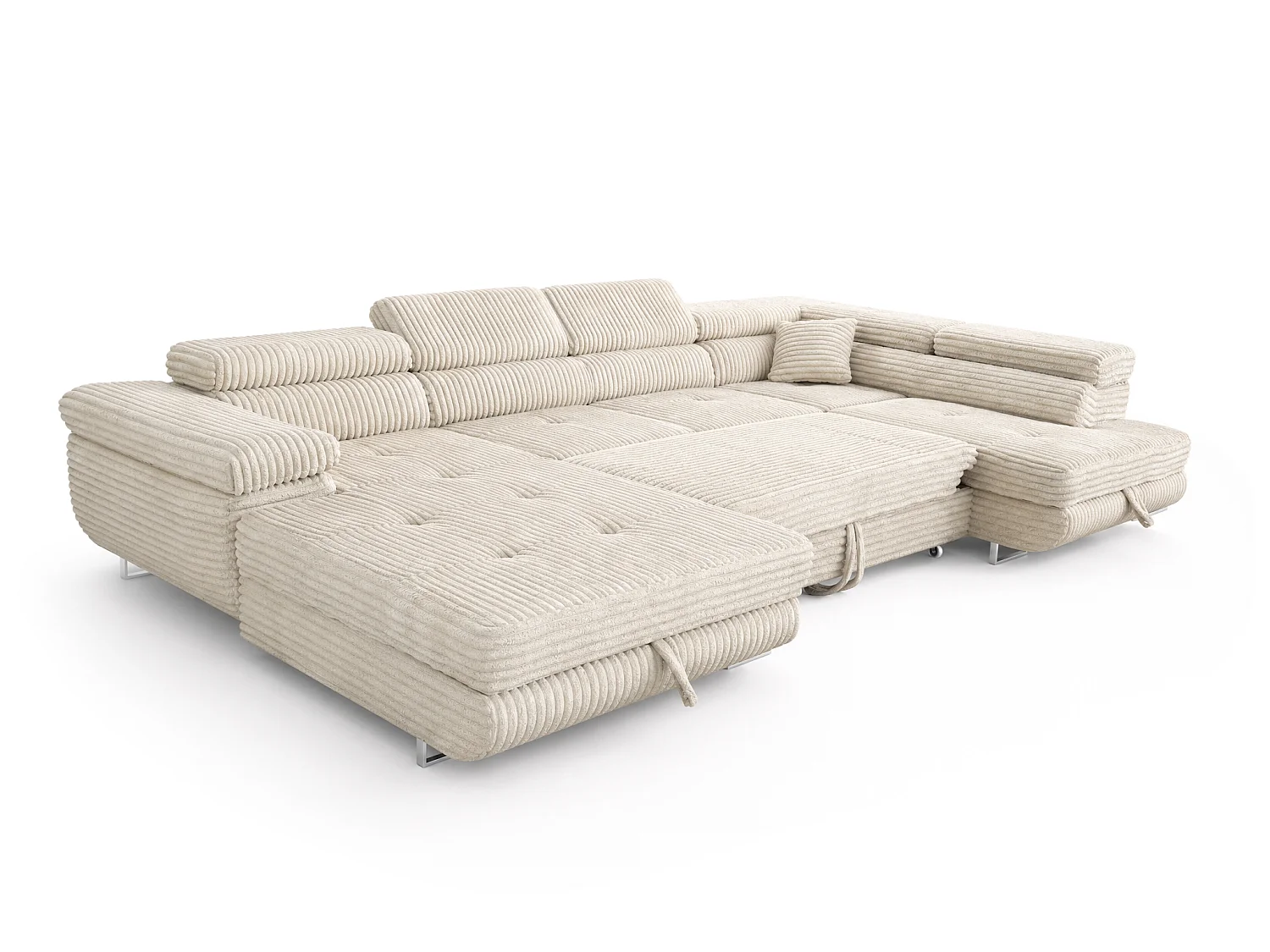 Wohnlandschaft mit Schlaffunktion und 2 Bettkästen cremeweiß 345 cm - Cordo U