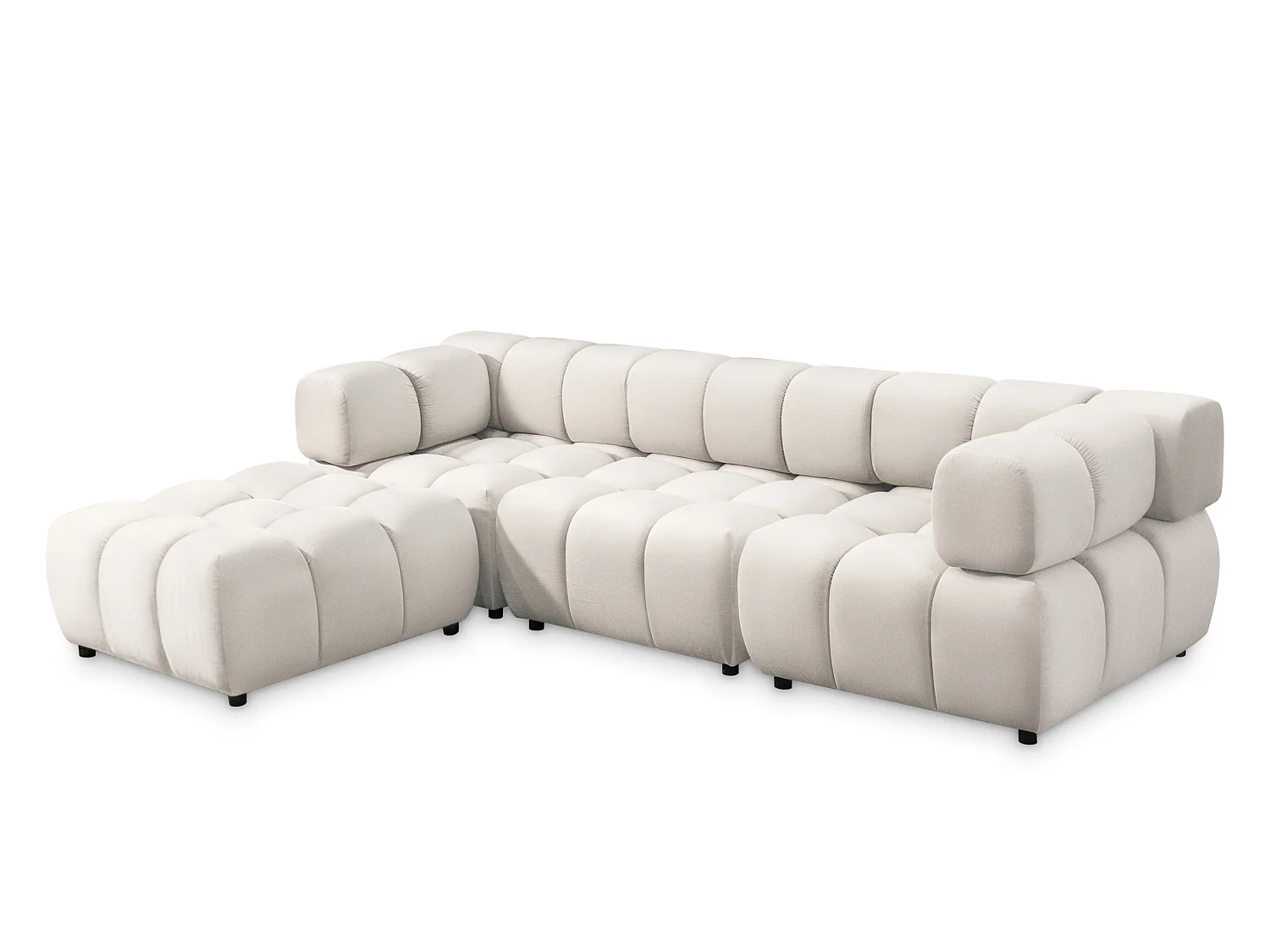 Canapé d'angle capitonné réversible en velours gris 288 cm - TONDO