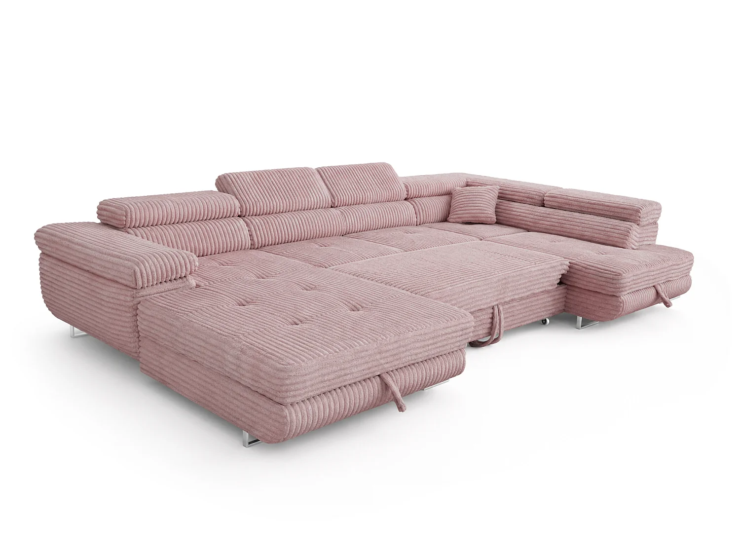 Wohnlandschaft mit Schlaffunktion und 2 Bettkästen altrosa 345 cm - Cordo U