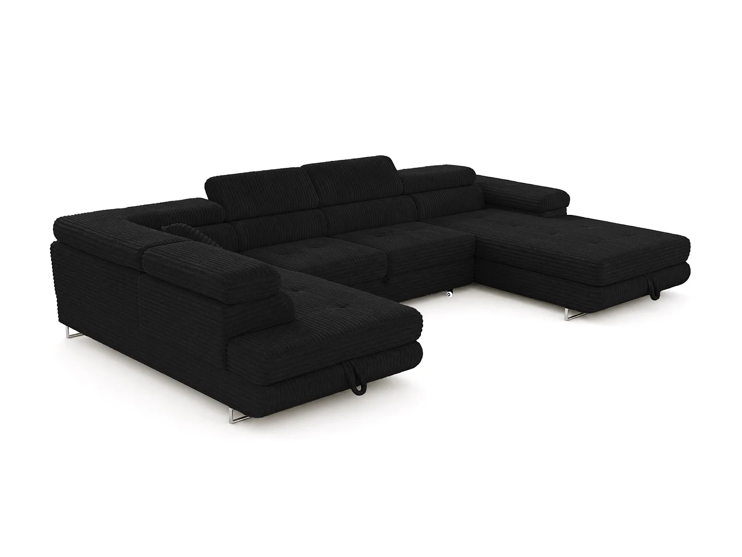 Wohnlandschaft mit Schlaffunktion und 2 Bettkästen schwarz 345 cm - Cordo U