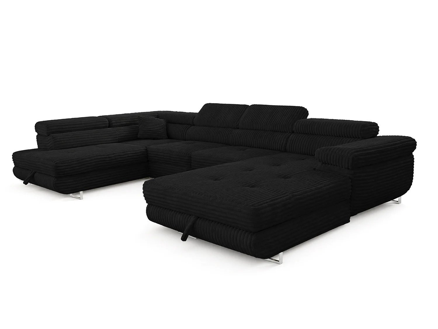 Wohnlandschaft mit Schlaffunktion und 2 Bettkästen schwarz 345 cm - Cordo U