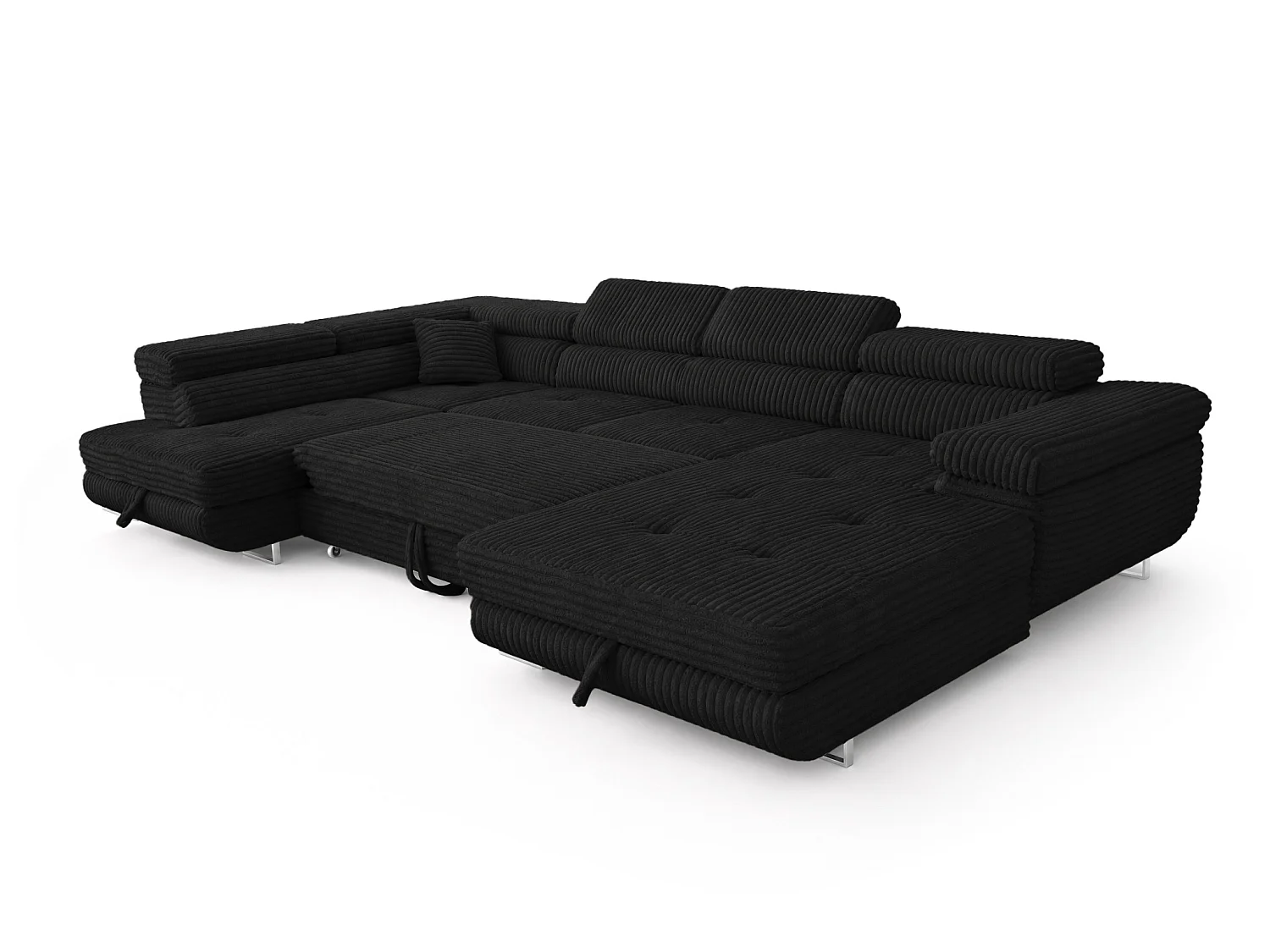 Wohnlandschaft mit Schlaffunktion und 2 Bettkästen schwarz 345 cm - Cordo U