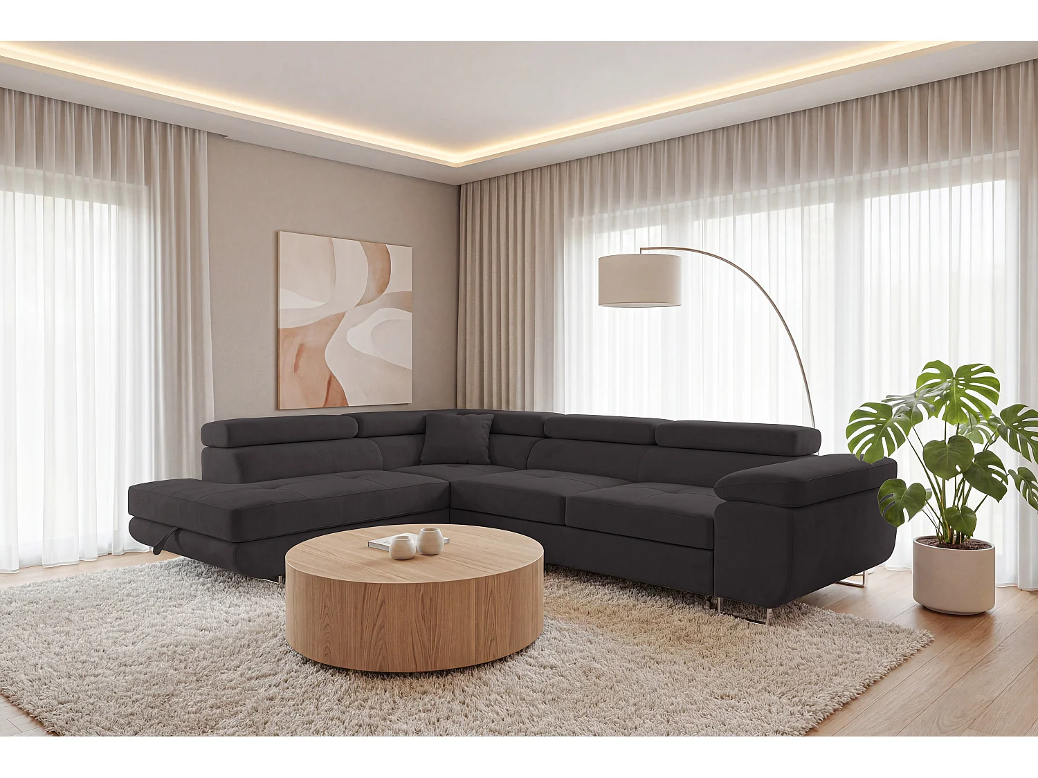 Ecksofa L-Form links mit Schlaffunktion graphit 272 cm - Luca