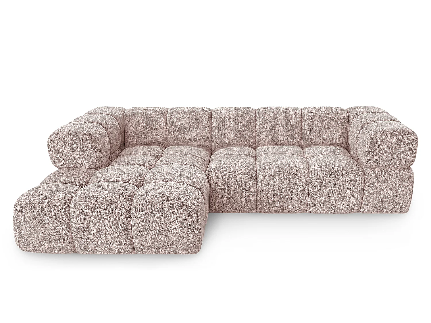 Canapé d'angle gauche capitonné en tissu bouclé rose poudré 280 cm - AVERRO