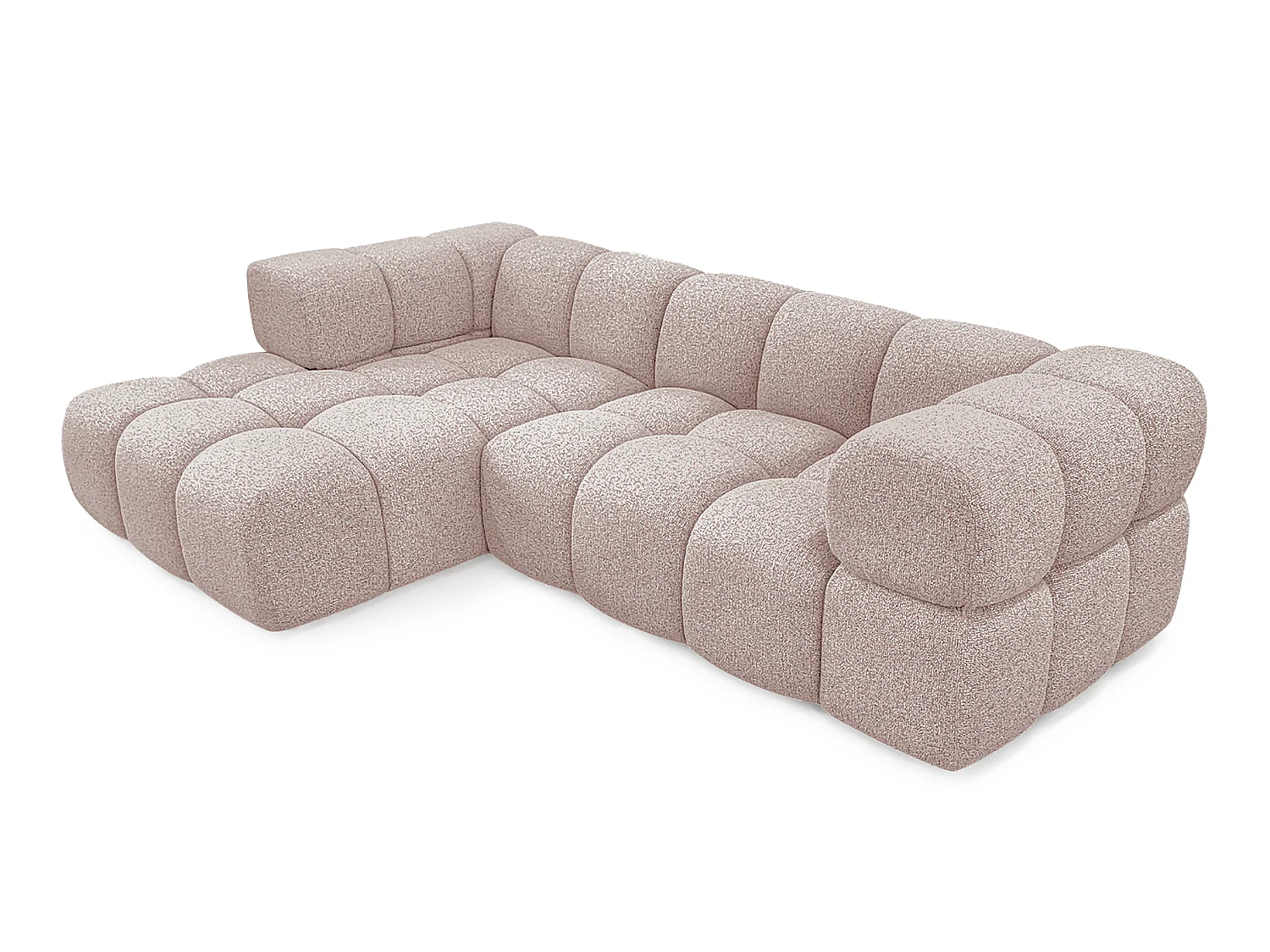 Canapé d'angle gauche capitonné en tissu bouclé rose poudré 280 cm - AVERRO
