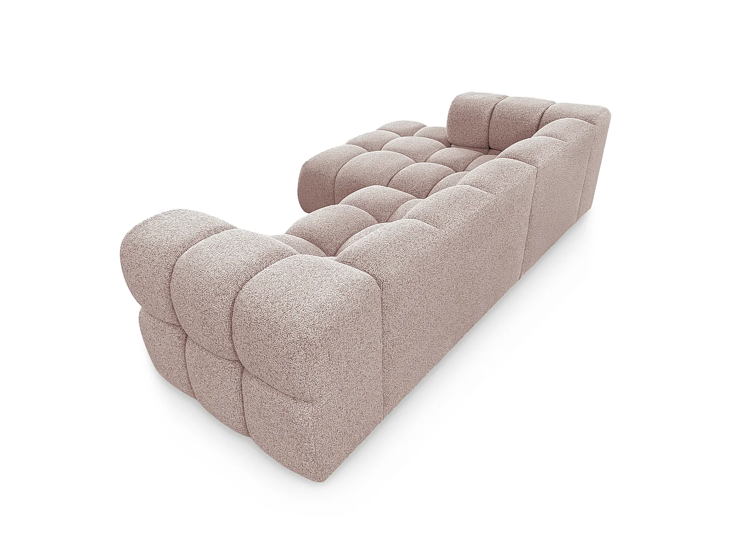 Canapé d'angle gauche capitonné en tissu bouclé rose poudré 280 cm - AVERRO