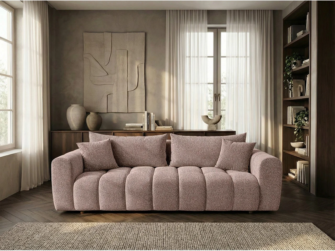 Canapé convertible en tissu bouclé rose poudré 240 cm - COSMO LUXURY