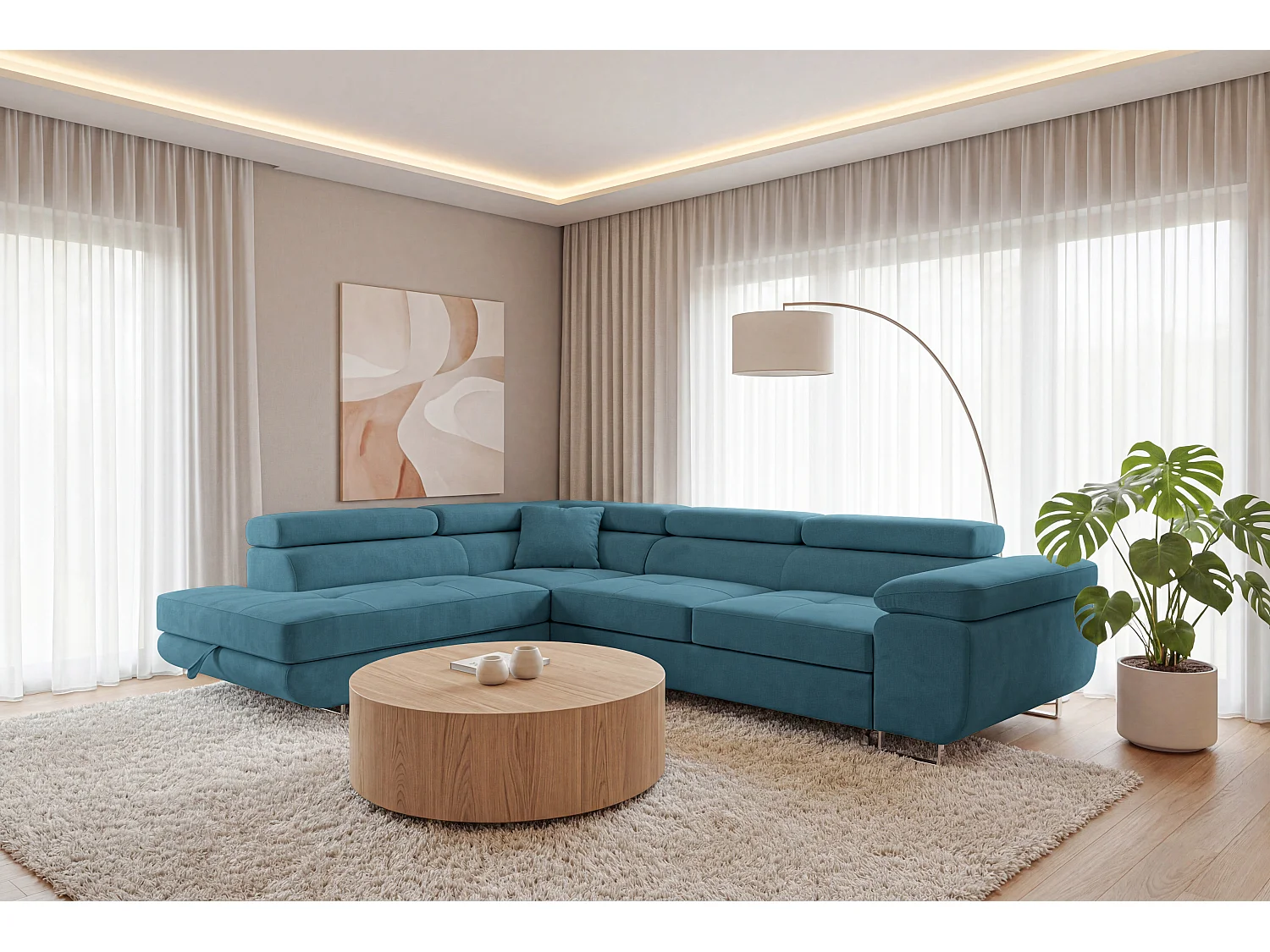 Ecksofa L-Form links mit Schlaffunktion türkis 272 cm - Luca