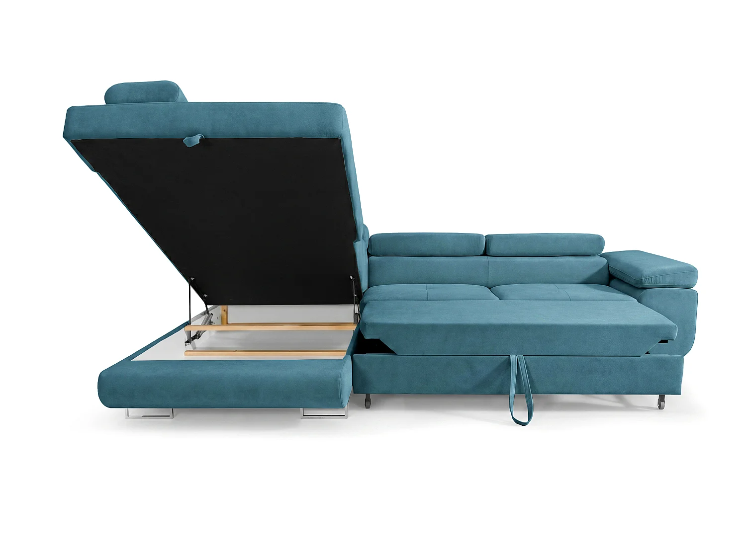 Ecksofa L-Form links mit Schlaffunktion türkis 272 cm - Luca