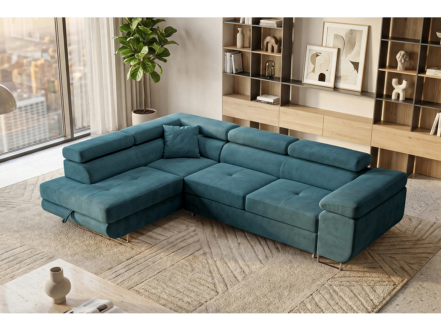 Ecksofa L-Form links mit Schlaffunktion türkis 272 cm - Luca