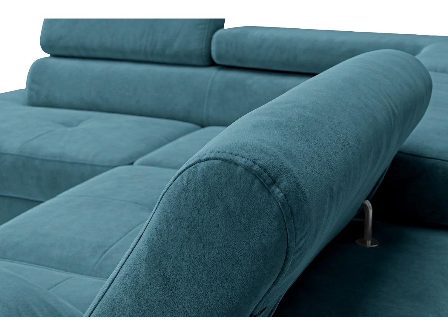 Canapé d'angle convertible 5 places avec rangement en velours turquoise LUCA