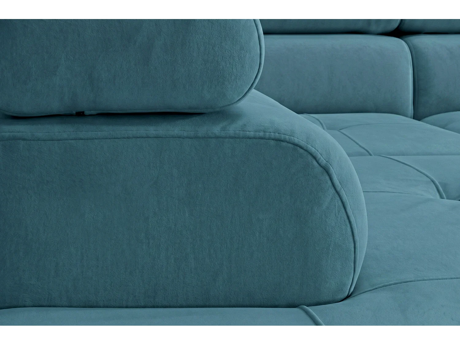 Canapé d'angle convertible 5 places avec rangement en velours turquoise LUCA