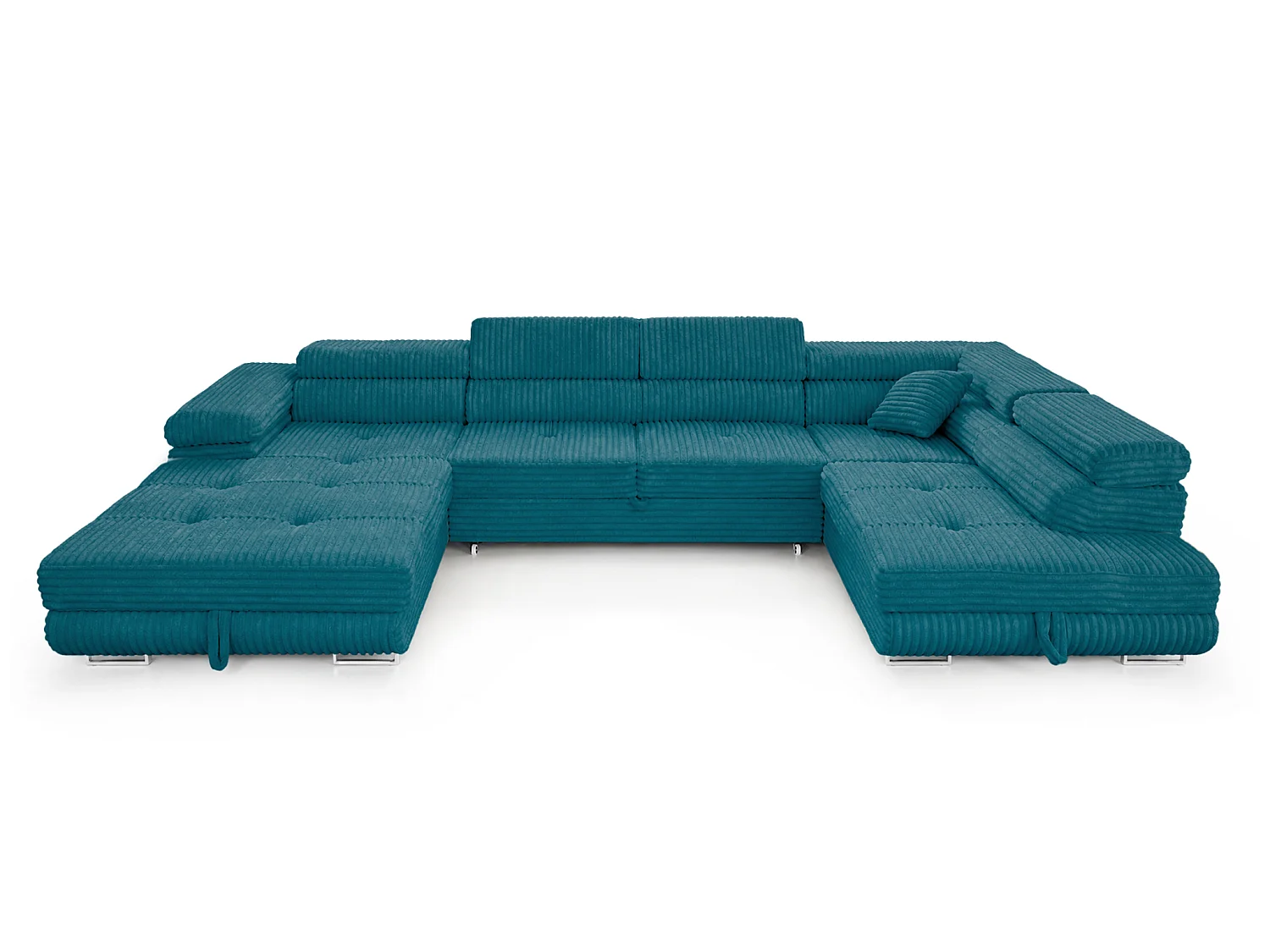 Wohnlandschaft mit Schlaffunktion und 2 Bettkästen türkis 345 cm - Cordo U