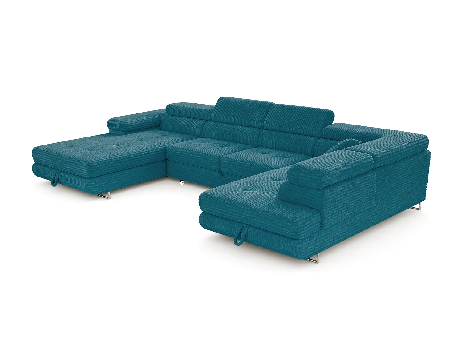 Wohnlandschaft mit Schlaffunktion und 2 Bettkästen türkis 345 cm - Cordo U