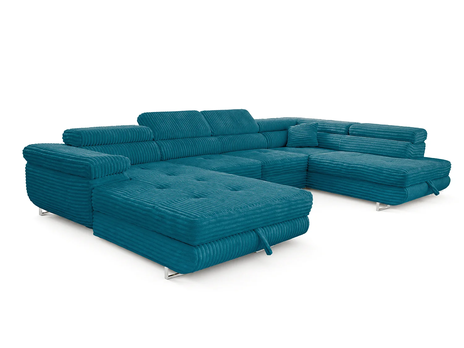 Wohnlandschaft mit Schlaffunktion und 2 Bettkästen türkis 345 cm - Cordo U