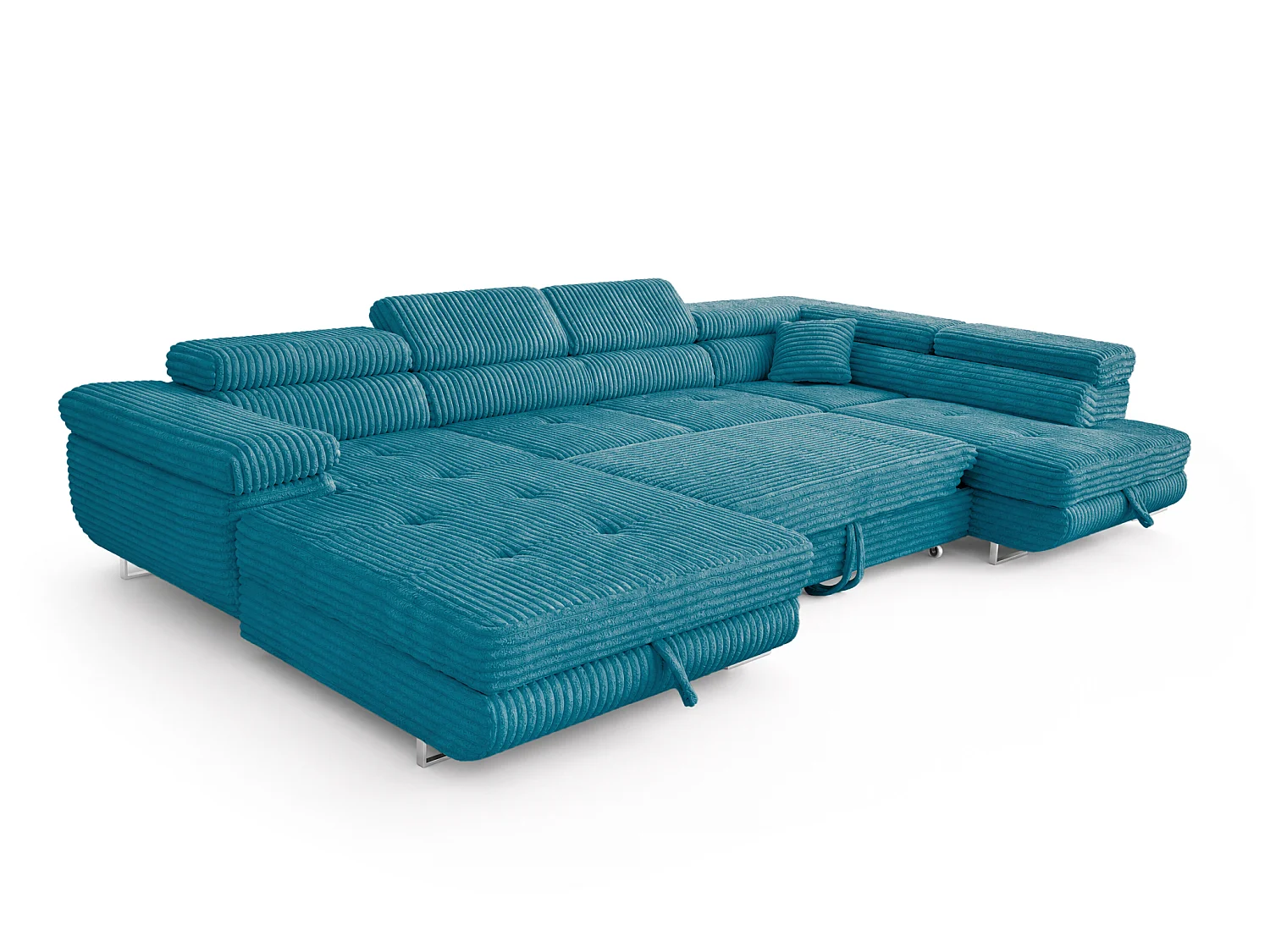 Wohnlandschaft mit Schlaffunktion und 2 Bettkästen türkis 345 cm - Cordo U