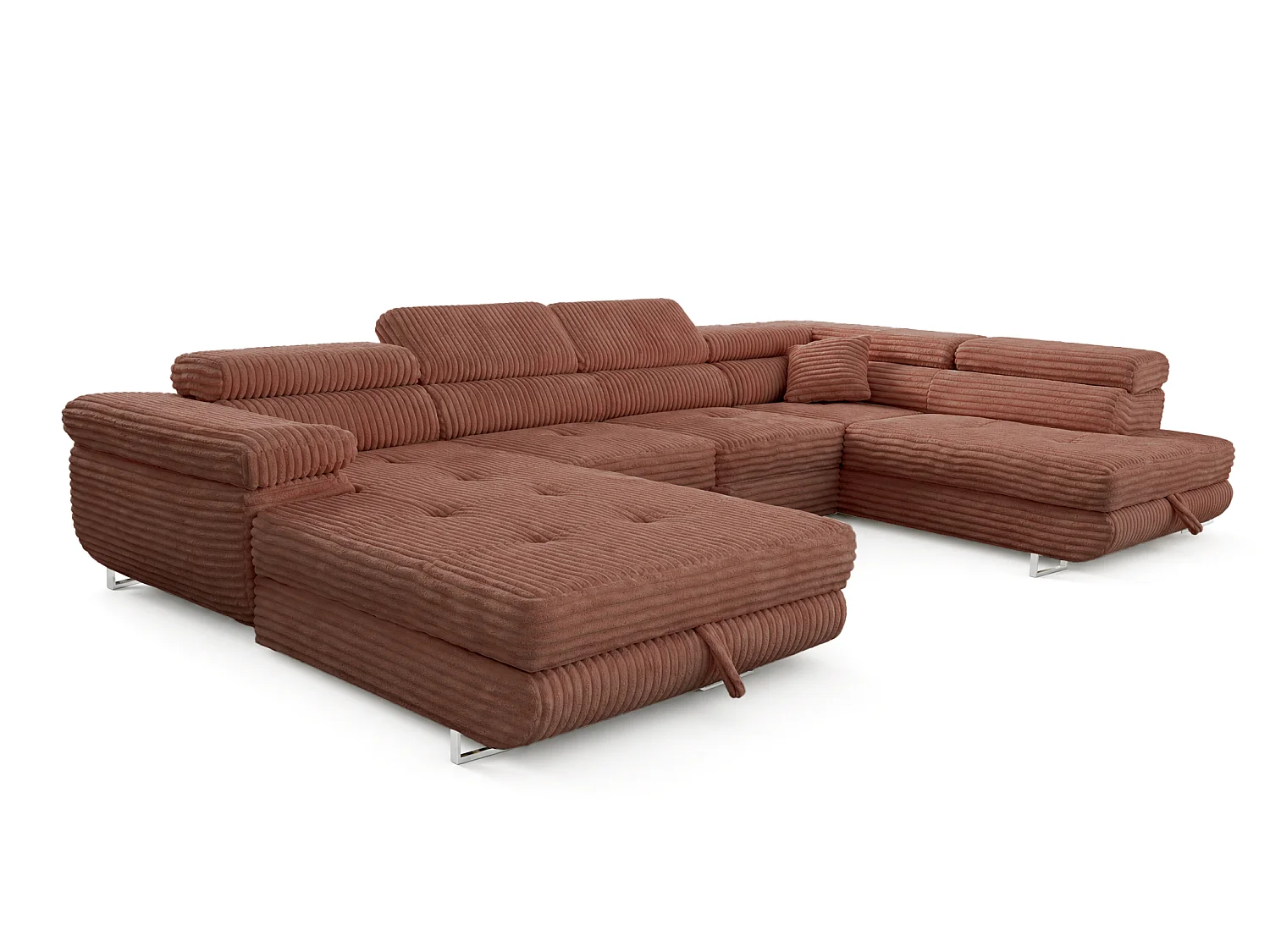 Wohnlandschaft mit Schlaffunktion und 2 Bettkästen terrakotta 345 cm - Cordo U