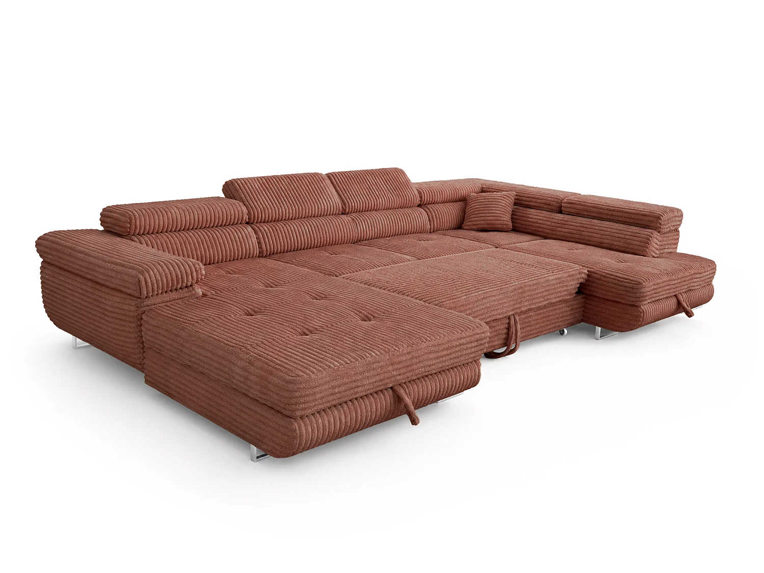 Wohnlandschaft mit Schlaffunktion und 2 Bettkästen terrakotta 345 cm - Cordo U