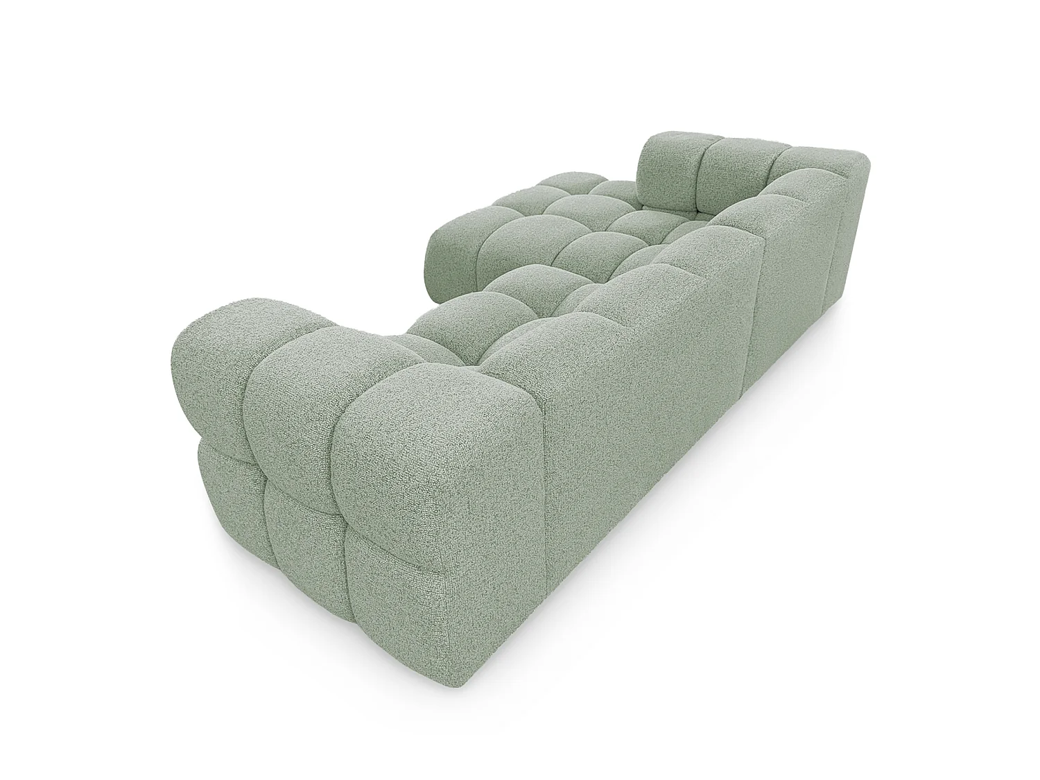 Canapé d'angle gauche capitonné en tissu bouclé vert amande 280 cm - AVERRO