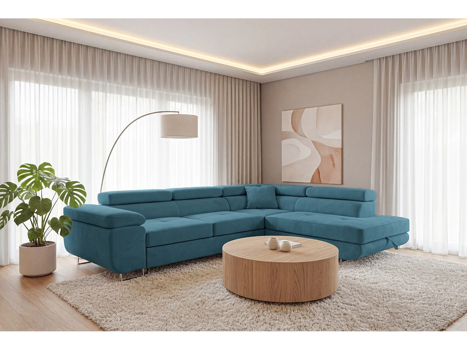 Ecksofa L-Form rechts mit Schlaffunktion türkis 272 cm - Luca