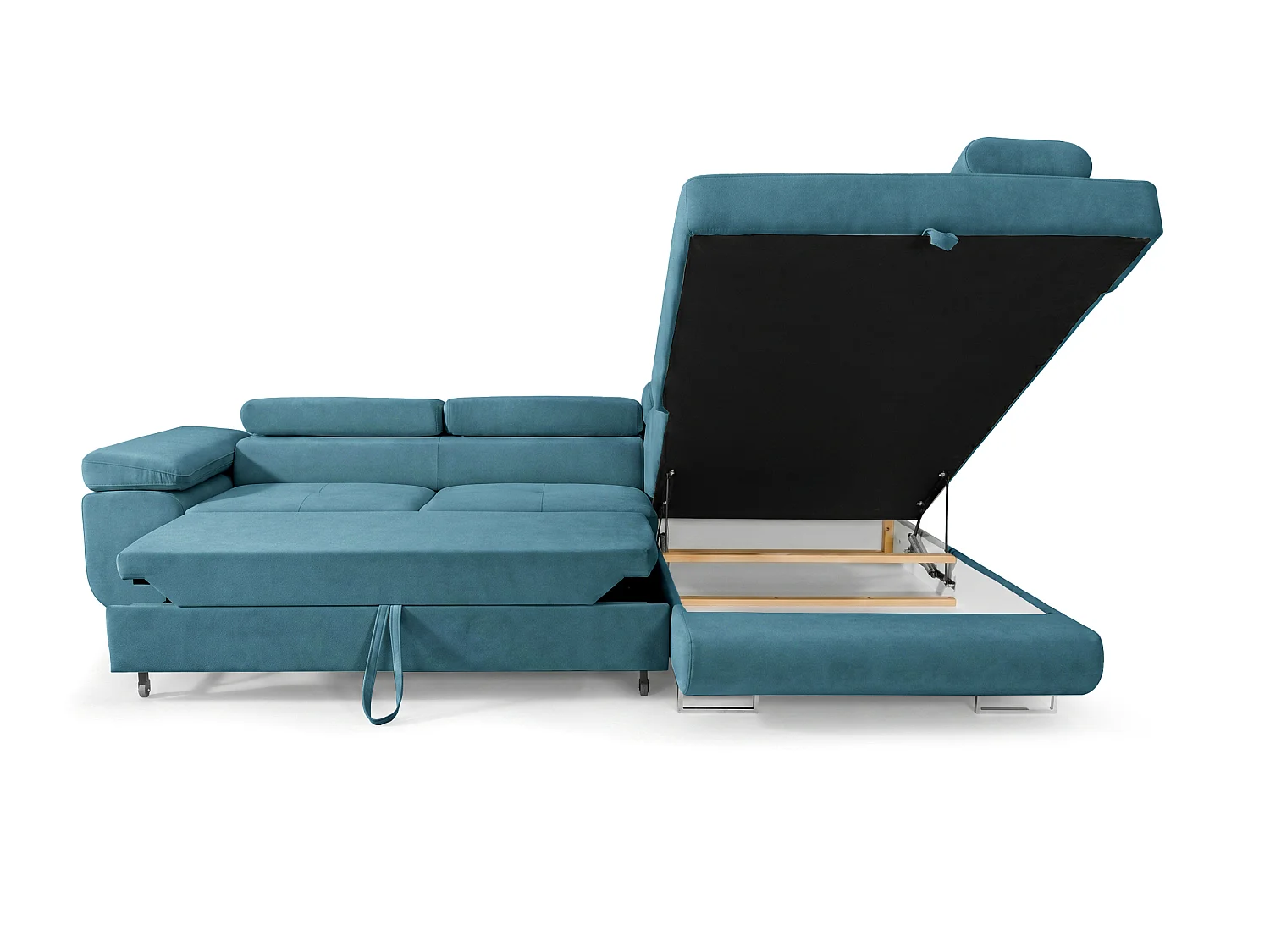 Ecksofa L-Form rechts mit Schlaffunktion türkis 272 cm - Luca