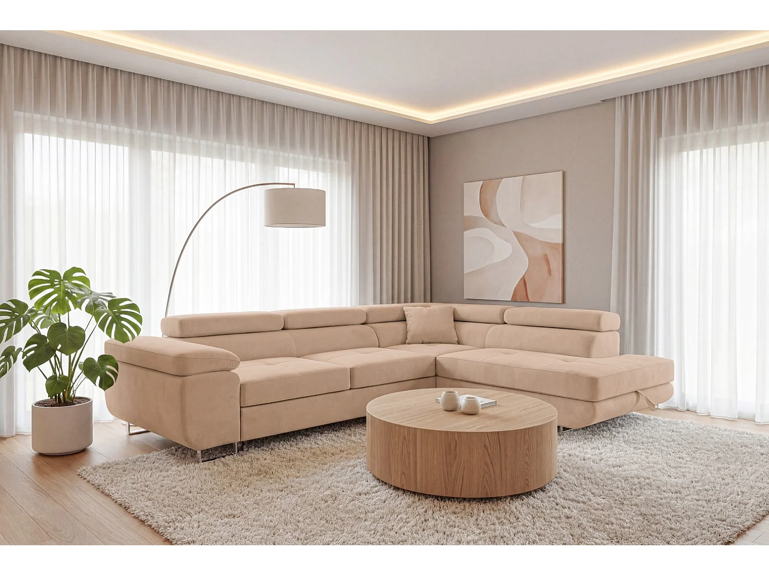 Ecksofa L-Form rechts mit Schlaffunktion beige 272 cm - Luca