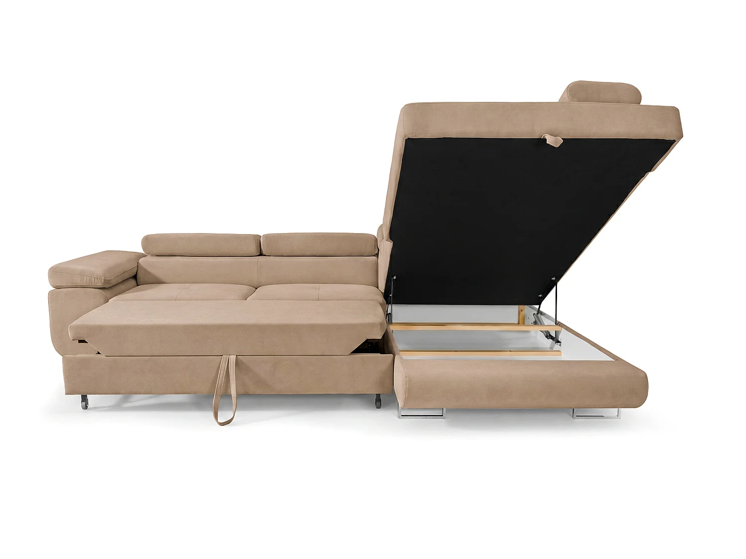 Ecksofa L-Form rechts mit Schlaffunktion beige 272 cm - Luca