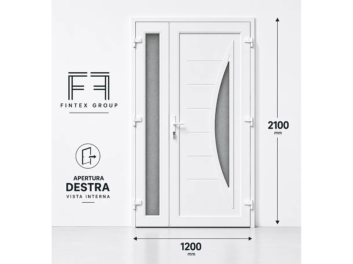 PVC Doppeltür Eingang 2 Blätter 1200x2100 mm - 24 mm Paneel, 10 mm Aluminium Schwelle