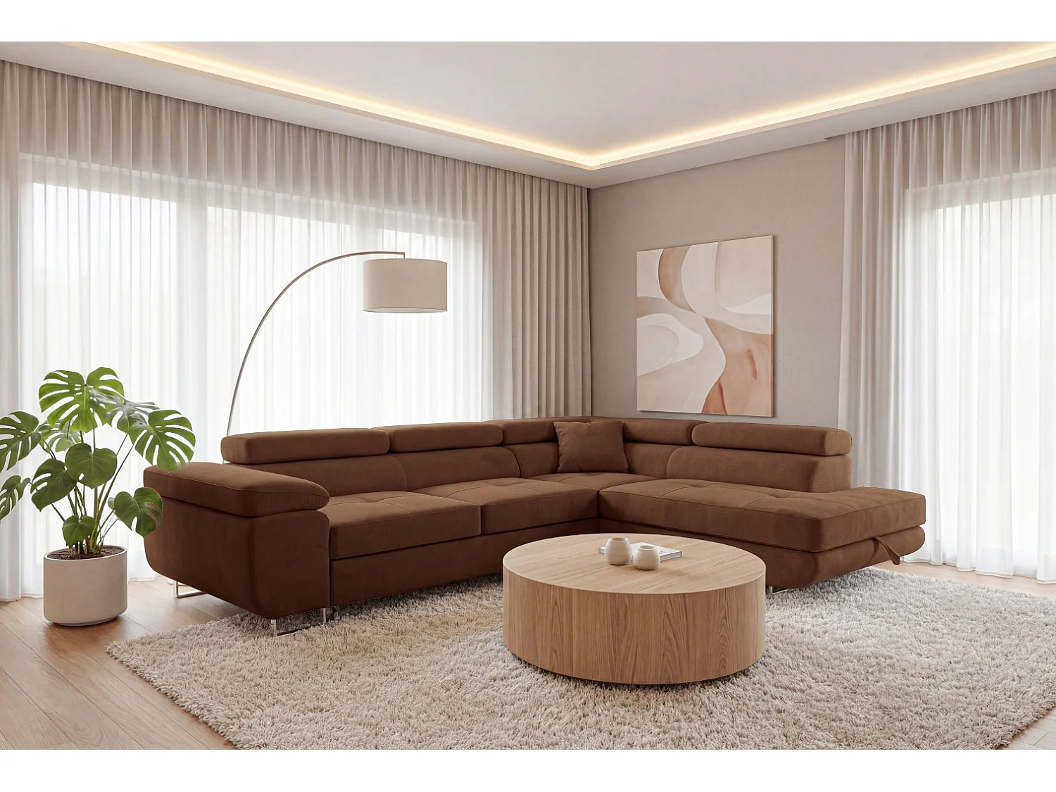 Ecksofa L-Form rechts mit Schlaffunktion dunkelbraun 272 cm - Luca
