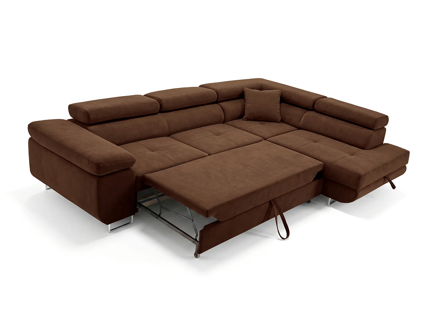 Ecksofa L-Form rechts mit Schlaffunktion dunkelbraun 272 cm - Luca