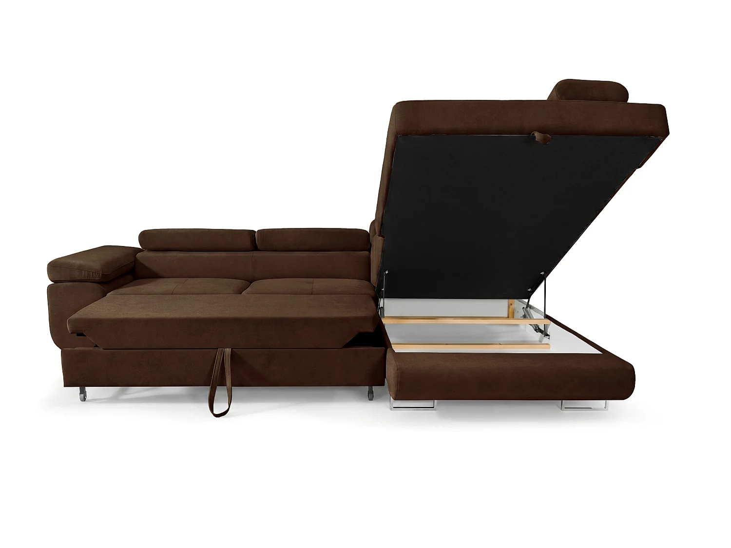 Ecksofa L-Form rechts mit Schlaffunktion dunkelbraun 272 cm - Luca